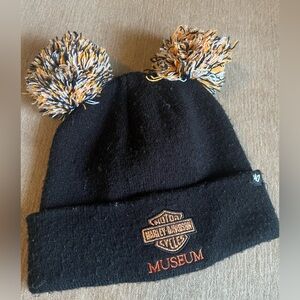Harley Davidson Black Pom Pom Winter Beanie Hat Orange Youth
